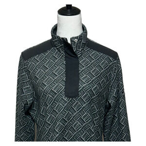 Adidas Sweatshirt Womens Large Black Fleece Argyle Diamond Snap Pullover Golf